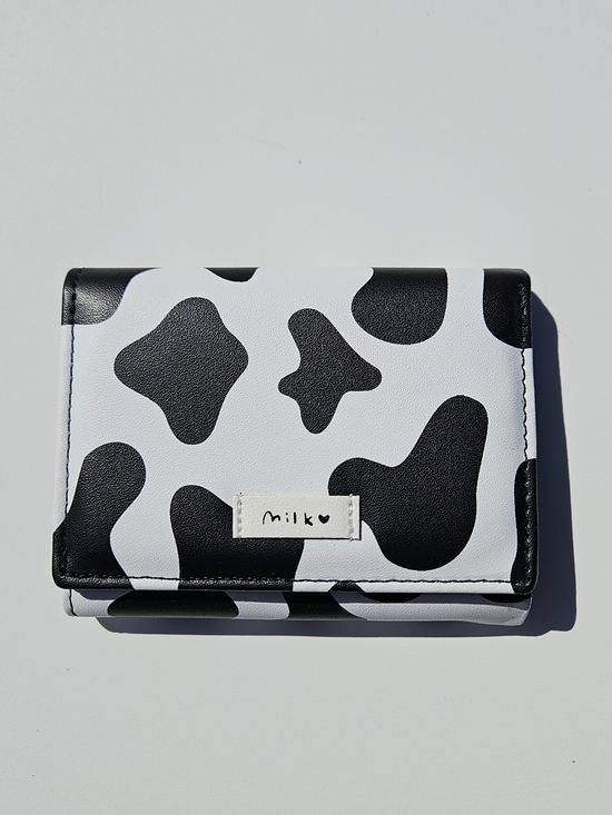 None Handbags - Milk Black & White Cow Print Trifold Wallet